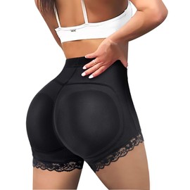 LODAY LODAY Womens Butt Lifter Padded Lace Panties Seamless Hip Enahncer Body Shaper Boyshort Underwear (BLACK, M)