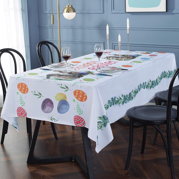 SASTYBALE Easter Tablecloth Floral Pattern Polyester Table Cloth Spill Proof