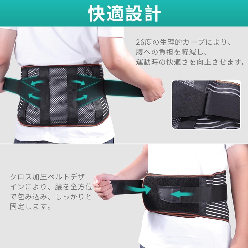 lefeke 腰 サポーター バンテリン加圧 腰コルセット 二重加圧式 調節可能 軽薄 腰椎ベルト メッシュ通気
