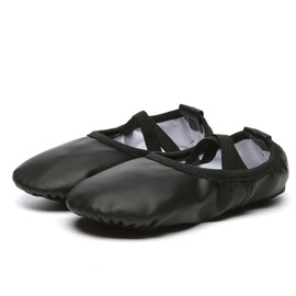 Danzcue Ballet Shoes for Women Soft PU Leather Adult Dance Slippers, Ideal Ballet Flats for Women, Black 7M