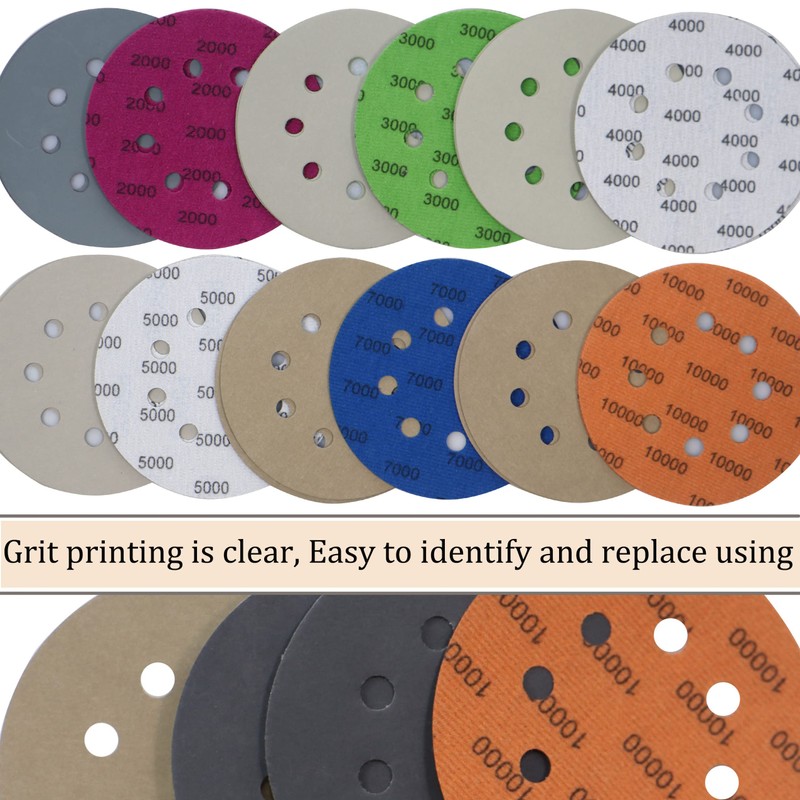 Freletry 5 Inch 8 Hole 24 PCS #2000-#10000 Sanding Discs