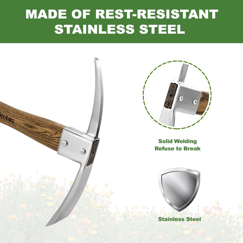 Haliaeetus Pick Axe, Stainless Steel Mattock with Sharp Pick and