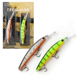 Zanderfang Wobbler Set Drummer 9.5 cm 9.5 g - Fire Tiger & Roach Decor - Artificial Bait for Bass Zander - Rattle Wobbler Deep Running - Predator Bait Spin Fishing Pack of 2