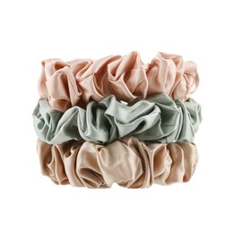 Miwen Silk Scrunchies 100% Pure Mulberry Silk Hair Ties,Gentle on Hair, Soft & Shiny, Less Pulling, Breakage for Ponytail (Large, Champagne+Green+Cherry Pink)