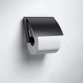 KEUCO Plan Black Selection Metal Toilet Roll Holder Matte Powder Coated with Lid Toilet Roll Holder for Bathroom and Guest Toilet