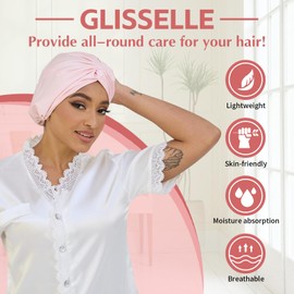 GLISSELLE Adjustable Silk Satin Sleep Bonnet for Curly & Long Hair - Double Layer Hair Wrap Cap for Women Night Turban for Braids (Pink)