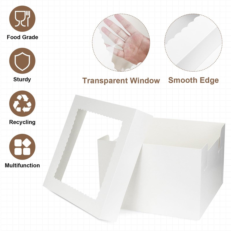 Septo Cake Boxes,12x12x8 Inches 10pc White Bakery Boxes Cake Boxes