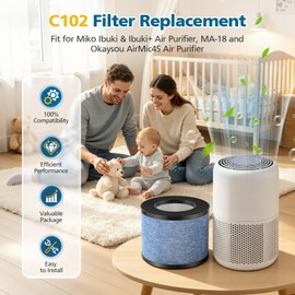 2 Pack C102 MA-01CW Replacement Filter Compatible with Miko Ibuki & Ibuki+ Air Purifier, MA-18, and Okaysou AirMic4S, HEPA and Activated Carbon Air Filters