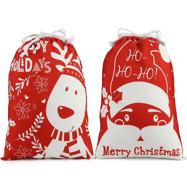 Shindel 2PCS Christmas Santa Sack, Christmas Canvas Gift Bag with Drawstring Santa Sack Canvas Bag, 20x15.9 inches