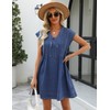 POTILI Denim Dress for Women,V Neck Jean Dresses Short Sleeves