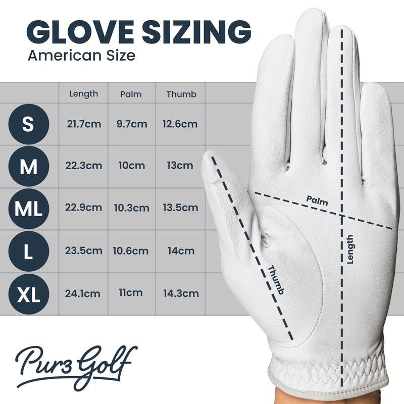 PUR3 Golf Cabretta Leather Golf Gloves - 3 Pack Pearl