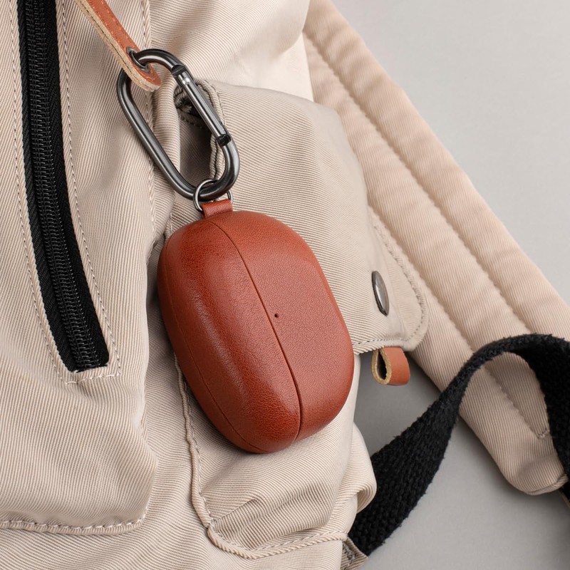 Sony WF-1000XM5 Case, [Full grain leather] brown with carabiner