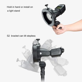 Godox S2 S Shape Flash Bracket Bowens Mount Folding Angle Adjustable Round Head Square Head Strobe Fixing for V1 AD200Pro AD400pro TT350 V860III TT685II Clip on Monoblock Strobe