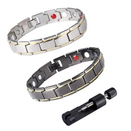 MADGININE Magnetic Bracelet Men 2 Pack,Mens Copper Bracelet Adjustable, Waterproof, Stylish Support,Copper Pulse Prostate Bracelet for Prostate Health,Copper Magnetic Bracelet for Men Couples Gift