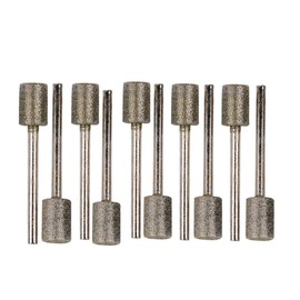 LDEXIN 10Pcs Diamond Grinding Bits 8mm Cylinder Head, Diamond Burr Bits Mounted Point Rotary Tool Bits with 3mm (1/8") Shank, 45mm Long