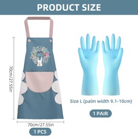 VEHYEGOI 1 Piece Cartoon Print Apron With 1 Pair Of Gloves, Large Pocket Apron, Baking Apron, Waterproof Apron, Gardening Apron, Unisex Apron (Blue)