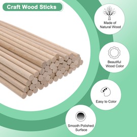 M METERXITY 50-Pack Dowel Rods Wood Sticks, 15/64 x 8 Inch Wooden Dowel Rods, Unfinished Hardwood Sticks, Precut Dowels for Crafting/DIYers/Make Baking/Decorating [Wood Color]