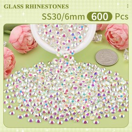 600PCS SS30/6mm Crystal Rhinestones (Transparent AB), Bedazzling Flatback Glass Rhinestones for Crafting DIY Nail Art Makeup Decoration, Gems Diomand Charms for Tumbler Shoes Clothing Mug