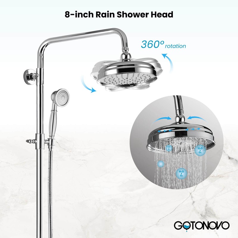 gotonovo Polished Chrome Exposed Pipe Bathroom Shower System Wall Mount