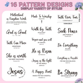 Falueqg Bible Verse Iron on Transfer for Tshirts - 16Pcs Black Dtf Transfers Ready to Press, Inspiration Quotes Iron on Decals Patches, Motivational Heat Transfer Stickers for Clothes Bags Crafts