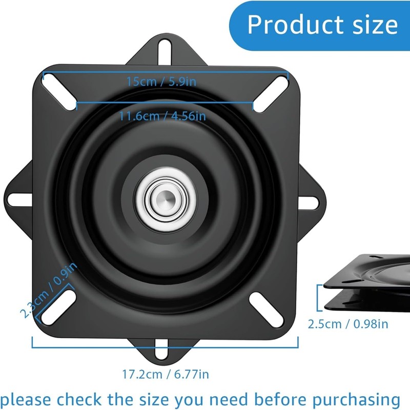 7inch Heavy-Duty Bar Stool Rotating Base Replacement, 360 ° Square