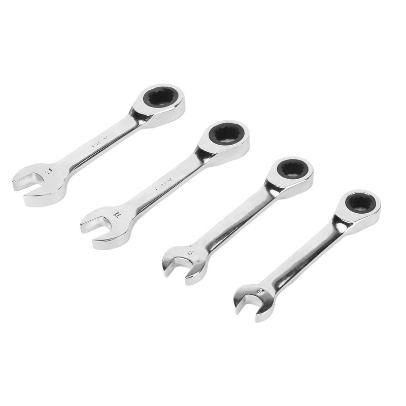 4pcs Short Ratcheting Wrench Set 72 Tooth 8mm 9mm 11mm