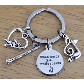 Clarinet Keychain Music Keychain Music Teacher Key Chain Woodwind Instrument Music Note Musical Instrument Angel Charm Musician Gift When Words Fail Music Speaks Clarinet Key Ring