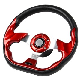 12.5"Marine Boat Steering Wheel with 3/4" Tapered Shaft，Rust-proof Carbon Fiber Steering Wheel for Most Marine boats,Vessels,Yachts,Pontoons Boat (D shape red)