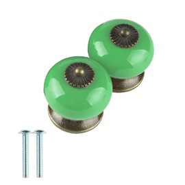 Larcele Vintage Cupboard Knobs, Door Knobs, Ceramic Handles for Drawer, Set of 2, Round, CTLS-01 (Green)