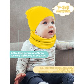 Kiiwah Children's Beanie Hat and Loop Scarf Set, Soft Cotton Warm Knitted Hats and Scarves for Baby Autumn Winter Spring, yellow