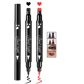 QIUFSSE 2PCS Red and Black Heart Stamp Eyeliner,Double-headed Liquid Eyeliner Stamp Pencil for Harley Costume Makeup,Long-lasting delineador de ojos Eye Liner Stamp Makeup