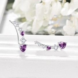 KINGWHYTE Heart Climber Earrings for Women 925 Sterling Silver February Birthstone Earrings Amethyst Earrings Purple Crystal Jewellery February Birthday Gifts