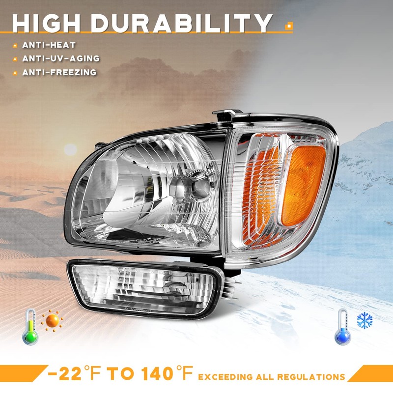 WEELMOTO for 2001-2004 Toyota Tacoma Headlights Assembly Replacement for 01