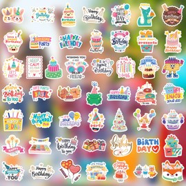 50 Pcs Birthday Stickers for Kids Vinyl Cute Happy Birthday Stickers for Water Bottles Waterproof Cartoon Happy Birthday Party Stickers for Cards Laptop Journaling Scrapbooking
