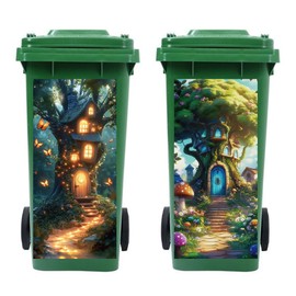 Peacoblue Wheelie Bin Stickers 2 Sheets Tree House Sticky Dustbin Stickers Decals, 15in x 32in Waterproof Self Adhesive Large Wraps for Trash Cans Bins Driveway Garden Outdoor Indoor Patio Decoration
