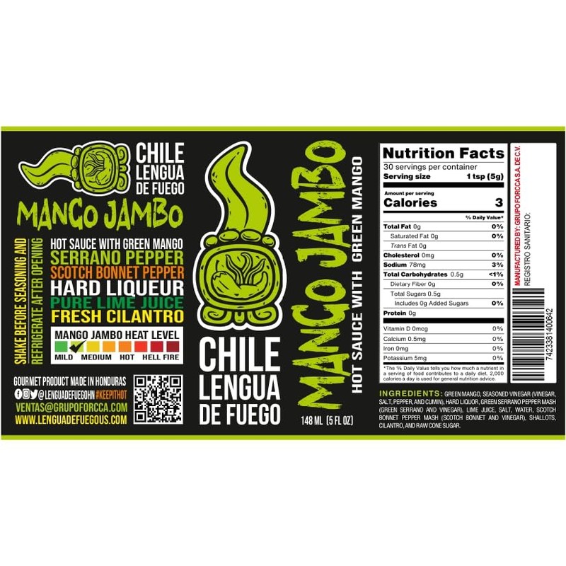 Chile Lengua de Fuego Mild Hot Sauce (Pack of 2,