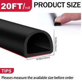 Xbaiyanr 20FT Silicone Weather Stripping Door Seal,Self Adhesive Door Weather Stripping,D Shaped Soundproofing Door Seal Strip for Door Frame Insulation Large Gap(9/16" W×15/32" T Black)