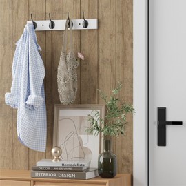 VERTORGAN Coat Hooks Wall Mounted, Wooden Hat Rack with 4 Hooks for Entryway, Bathroom,Bedroom(White)