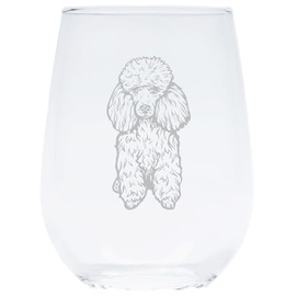 Poodle (P2) themed, dog stemless wine glass, 17 oz.
