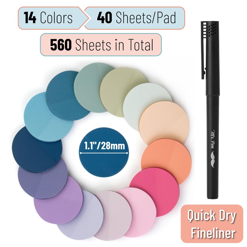 Mr. Pen- Transparent Sticky Notes, 560 Pcs, Pastel Colors, Round