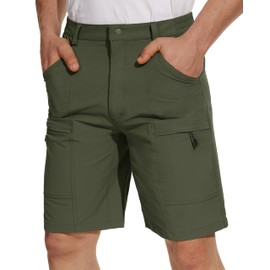 TACVASEN Outdoor Shorts for Men Moisture Wicking Walking Shorts Summer Cargo Work Military Shorts with Zip Pockets Army Green,40