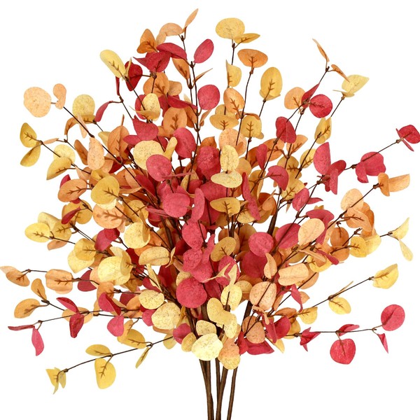 Giaueoa 6 Pcs Artificial Eucalyptus Stems Fall Eucalyptus Leaves Autumn