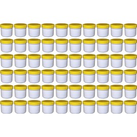60 ointment containers, cream containers, flat ointment jar, 25 ml capacity, with yellow lid, made in Germany