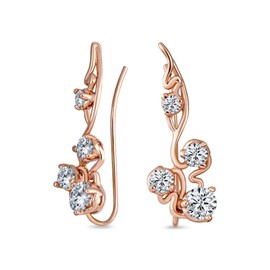 Trendy Swirl Wire Ear Pin Climbers Earrings For Women For Teen Round CZ Crawlers Rose Gold Plated.925 Sterling Silver