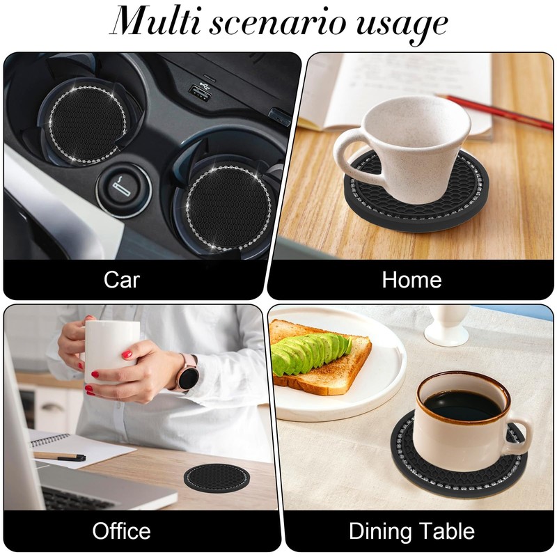 Heyumybit Bling Car Coasters,2 Pieces Car Cup Holder Auto Insert