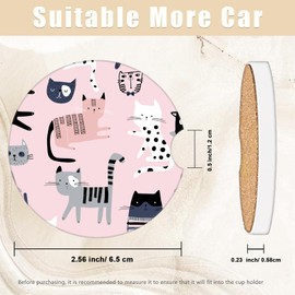2 Pcs Car Cup Coasters Cute Pink Cat Animals Absorbent Ceramic Car Coasters for Cup Holders with Finger Notch Anti Slip Cork Base 2.56inch Women