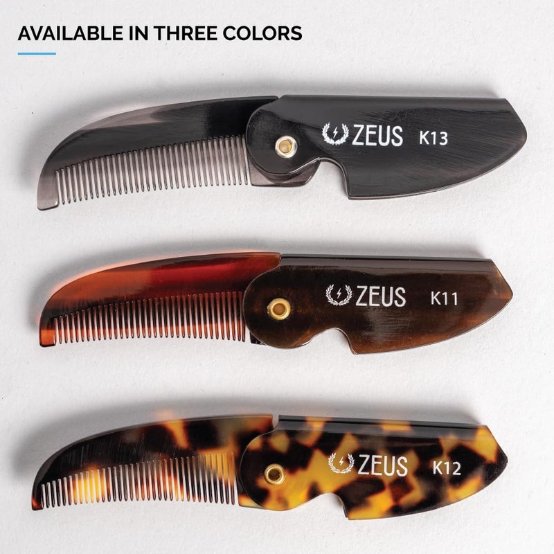 ZEUS Folding Mustache Comb for Men, Handmade Saw-Cut Pocket Comb