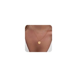 Initial Necklaces for Women, Dainty Gold Necklace for Women, 30K Gold Plated Initial Necklace Letter Necklace Dainty Gold Name Necklace Disc Pendant Necklace for Women Trendy Gold Jewelry