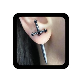 Aneneiceera Black Crystal Sword Stud Earrings Jewellery For Women, Zinc