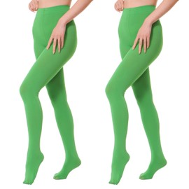 EVERSWE 2 Pairs Pack Women's Opaque Tights (XXL-3XL, Clover Green)